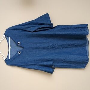 3X Espresso Blue Dress With Silver Grommet Neck Detail and Statement Sleeves